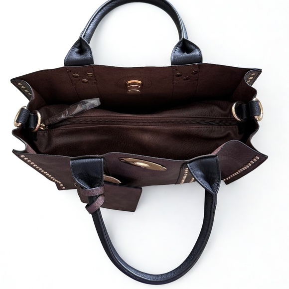 💵 Alyssa Vegan Leather Studded Tote 3 in 1 Brown Western NWT - Picture 3 of 16
